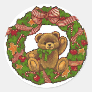 Kerst Teddy Bear krans Ronde Sticker