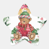 Kerst Teddy Bear Star Sticker (Voorkant)
