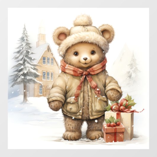 Kerst Teddy Bear Venster Cling Raamsticker (Vel)