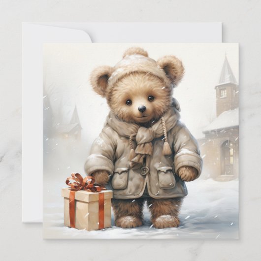 Kerst Teddy Bear Wenskaart Feestdagenkaart (Voorkant)