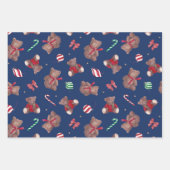 Kerst Teddy Bears Baubles Bows Inpakpapier Vel (Voorkant 2)