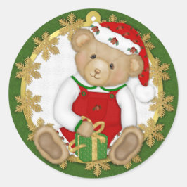 Kerst Teddy Beer - Jongen Ronde Sticker