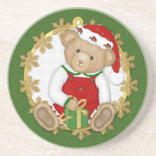 Kerst Teddy Beer - Jongen Zandsteen Onderzetter