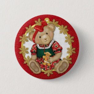 Kerst Teddy Beer - Meisje Ronde Button 5,7 Cm