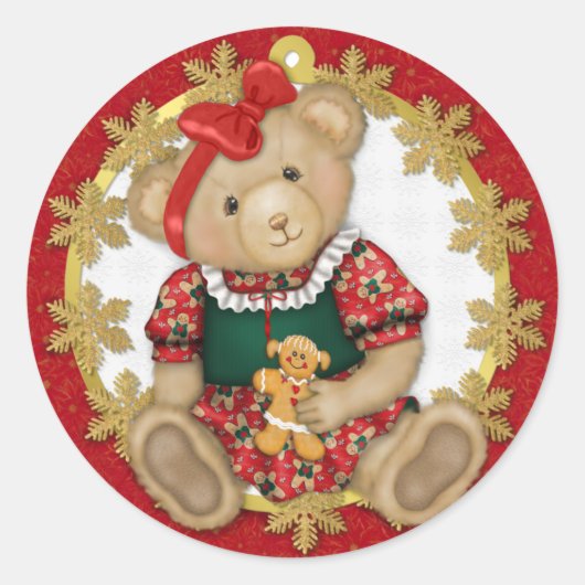 Kerst Teddy Beer - Meisje Ronde Sticker (Voorkant)