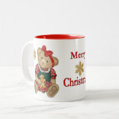 Kerst Teddy Beer - Meisje Tweekleurige Koffiemok (Voorkant links)