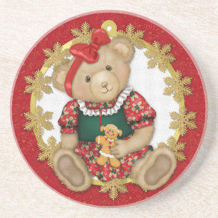 Kerst Teddy Beer - Meisje Zandsteen Onderzetter