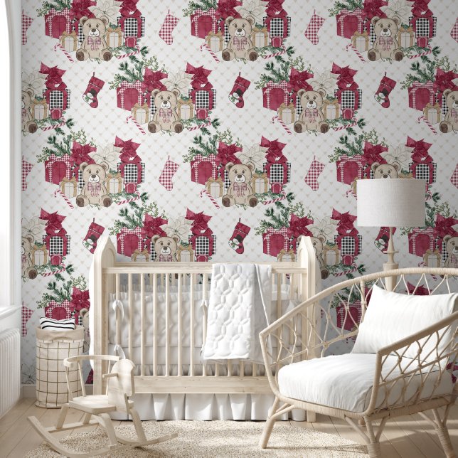 Kerst Teddy Beren Kousen Cadeaus Kwekerij Behang (Kinderen)