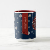 Kerst Teddy HotCocoa Gepersonaliseerde Banner Blau Mok (Midden)