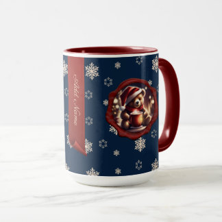 Kerst Teddy HotCocoa Gepersonaliseerde Banner Blau Mok