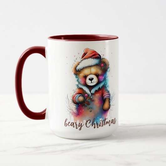 Kerst Teddy met Santa Hat Beary Kerstmis Mok (Links)