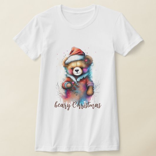 Kerst Teddy met Santa Hat Beary Kerstmis T-shirt (Laagn)