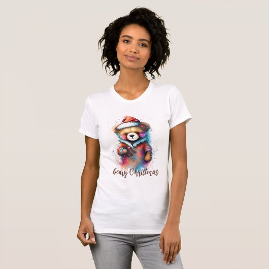 Kerst Teddy met Santa Hat Beary Kerstmis T-shirt (Voorkant volledig)