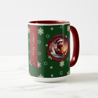 Kerst Teddy Sleigh Gepersonaliseerde Banner Groen Mok