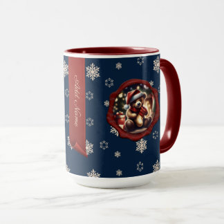 Kerst Teddy Stocking Gepersonaliseerde Banner Blue Mok