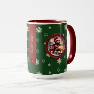 Kerst Teddy Train Gepersonaliseerde Banner Groen Mok
