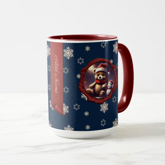 Kerst Teddy Vriend Gepersonaliseerde Banner Blauw Mok (Voorkant rechts)
