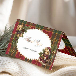 Kerst Teddybeer Bedanktkaart Schotse Plaid Kaart