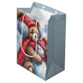 Kerst Teddybeer en Sneeuwman Medium Cadeauzakje (Voorkant Gekanteld)