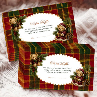 Kerst Teddybeer Luier Raffle Schotse Plaid Informatiekaartje