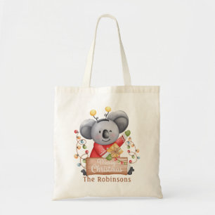 Kerst Teddybeer met cadeau en sneeuwvlokken Tote Bag