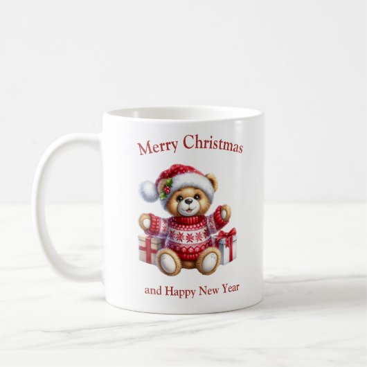Kerst teddybeer met cadeaus generatieve ai koffiemok (Links)