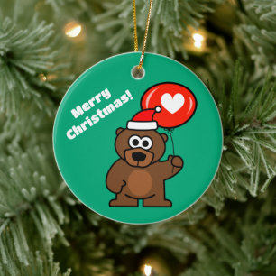 Kerst teddybeer met hart ballon gewoonte keramisch ornament