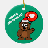 Kerst teddybeer met hart ballon gewoonte keramisch ornament (Voorkant)