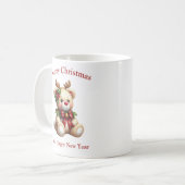 Kerst teddybeer met hertengewei mistletoe koffiemok (Voorkant links)