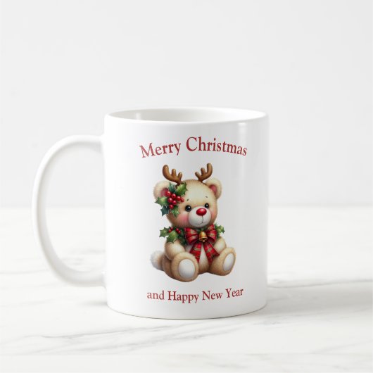 Kerst teddybeer met hertengewei mistletoe koffiemok (Links)
