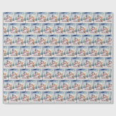 Kerst Teddybeer met sneeuwpop Cadeaupapier (Vlak)