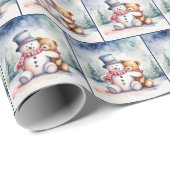 Kerst Teddybeer met sneeuwpop Cadeaupapier (Rol Hoek)