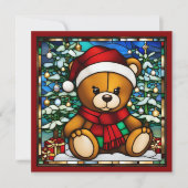 Kerst Teddybeer Nep Gebrandschilderd Glas (Voorkant)