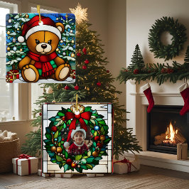 Kerst Teddybeer Nep Gebrandschilderd Glas Keramisch Ornament