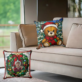 Kerst Teddybeer Nep Gebrandschilderd Glas Kussen