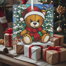 Kerst Teddybeer Nep Gebrandschilderd Glas Ornament
