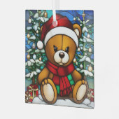 Kerst Teddybeer Nep Gebrandschilderd Glas Ornament (Voorkant links)