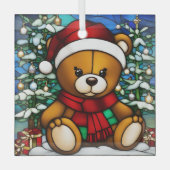 Kerst Teddybeer Nep Gebrandschilderd Glas Ornament (Voorkant)