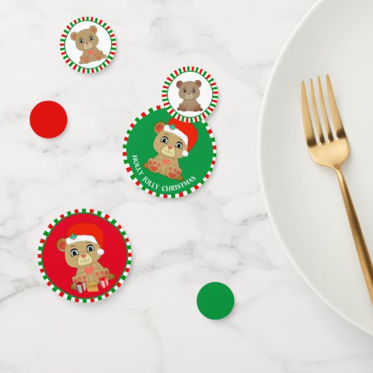 Kerst Teddybeer op Groen & Rood Confetti (Groep)