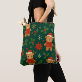 Kerst Teddybeer Patroon – Mooie Groene Vakantie  Tote Bag