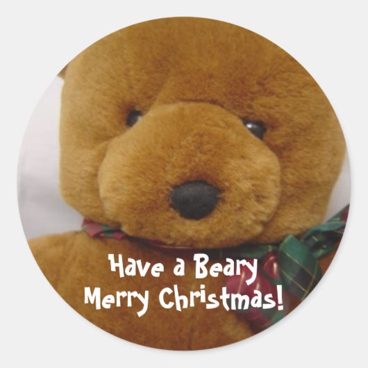 Kerst Teddybeer Ronde Sticker (Voorkant)
