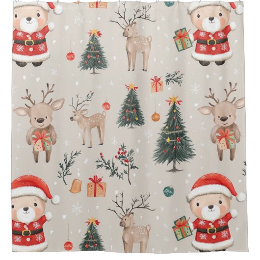 Kerst Teddybeer Santa Patroon (1) Douchegordijn (Voorkant)