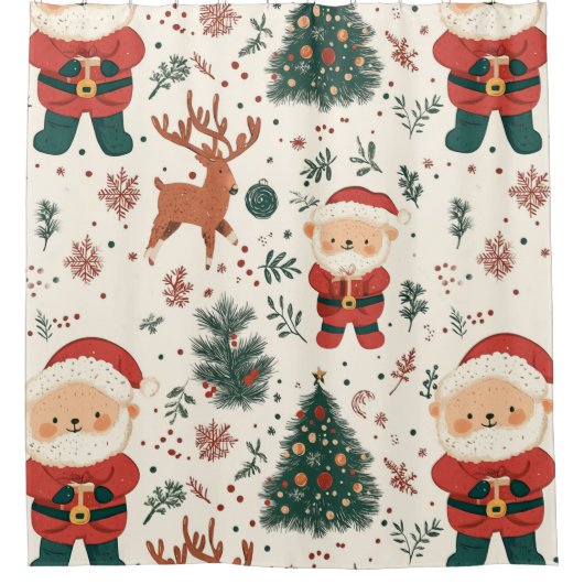 Kerst Teddybeer Santa Patroon (2) Douchegordijn (Voorkant)
