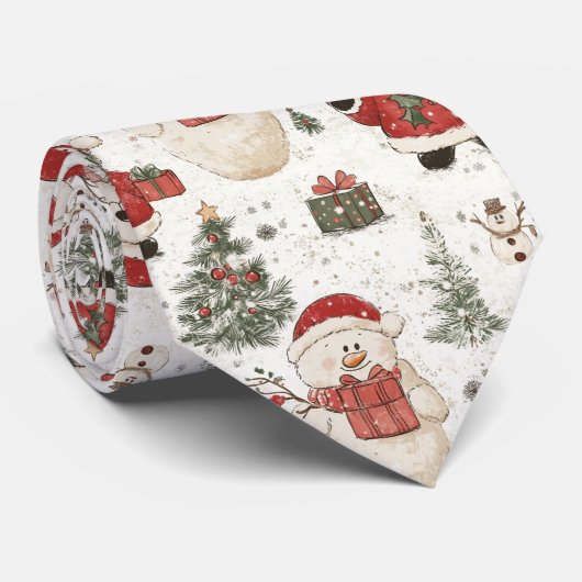 Kerst Teddybeer Santa Patroon (2) Stropdas (Opgerold)