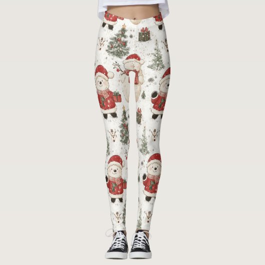 Kerst Teddybeer Sinterklaas Patroon (1) Leggings (Voorkant)