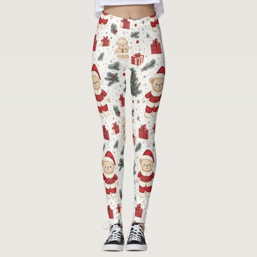 Kerst Teddybeer Sinterklaas Patroon (1) Leggings (Voorkant)