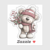 Kerst Teddybeer Sticker | Knus winters landschap (Vel)