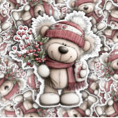 Kerst Teddybeer Sticker | Knus winters landschap