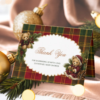 Kerst Teddybeer Tartan Schotse Ruit Bedanktkaart Bedankkaart