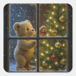 Kerst Teddybeer versiert een boom Vierkante Sticker